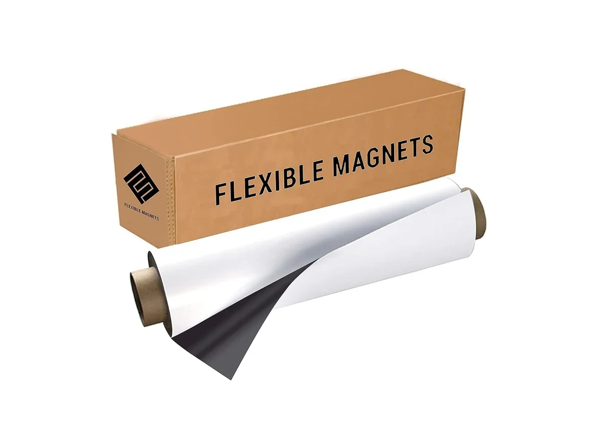 Flexible magnet material supplied in roll form