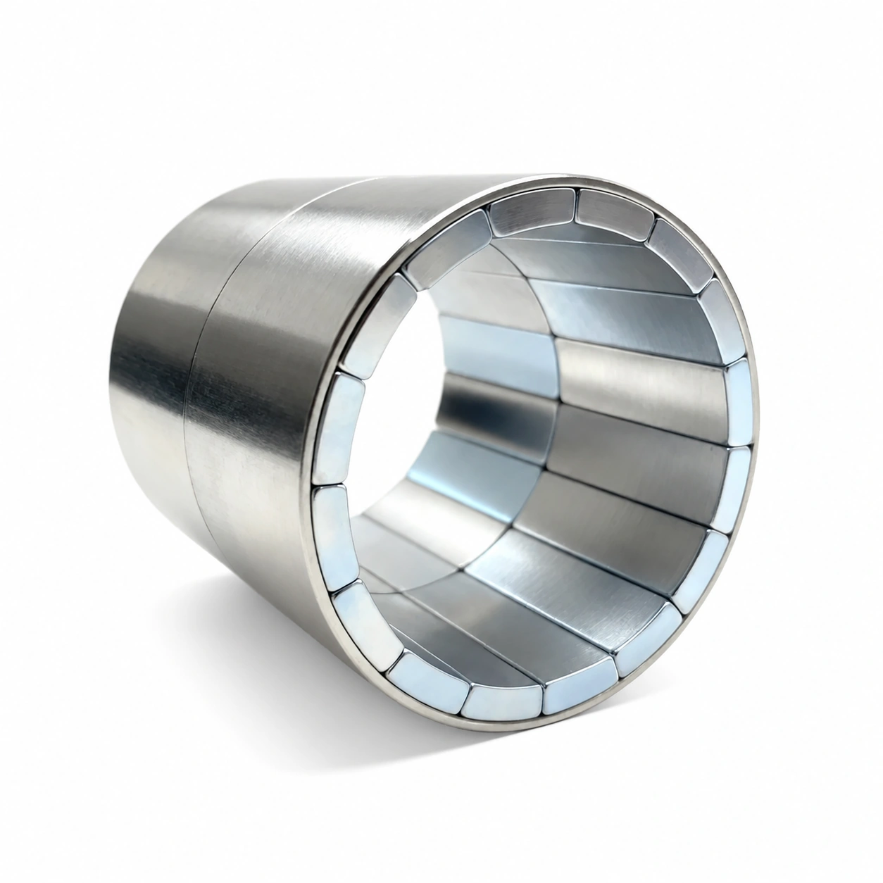 Magnet segments retained inside an outer cylindrical carrier