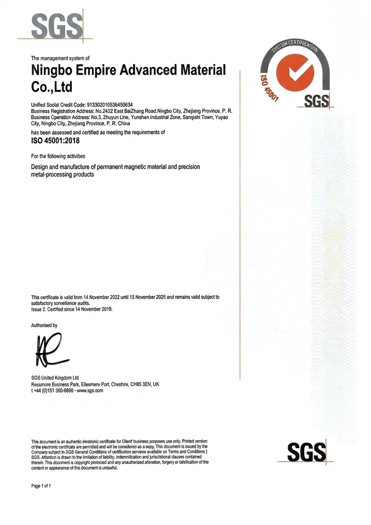ISO 45001:2018 original certificate scan