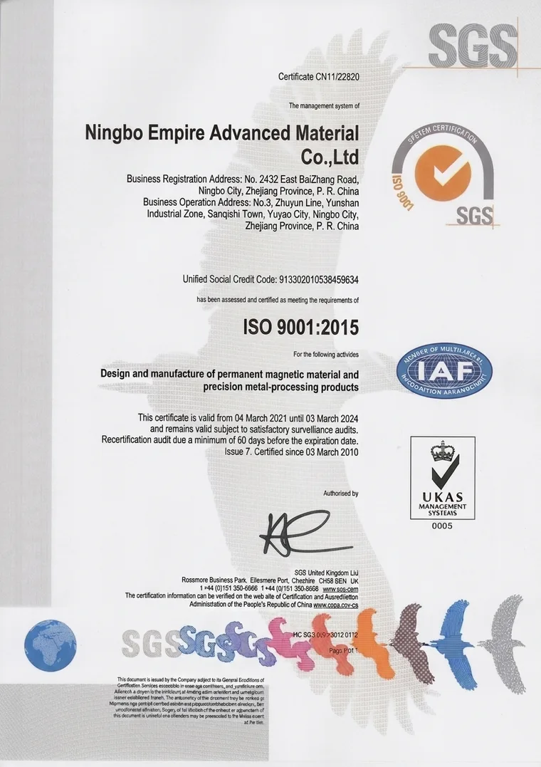 ISO 9001:2015 original certificate scan